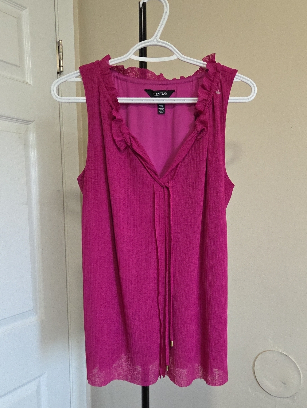 Ellen Tracy Sleeveless Ruffle Tie-Front Camisole - Fuchsia